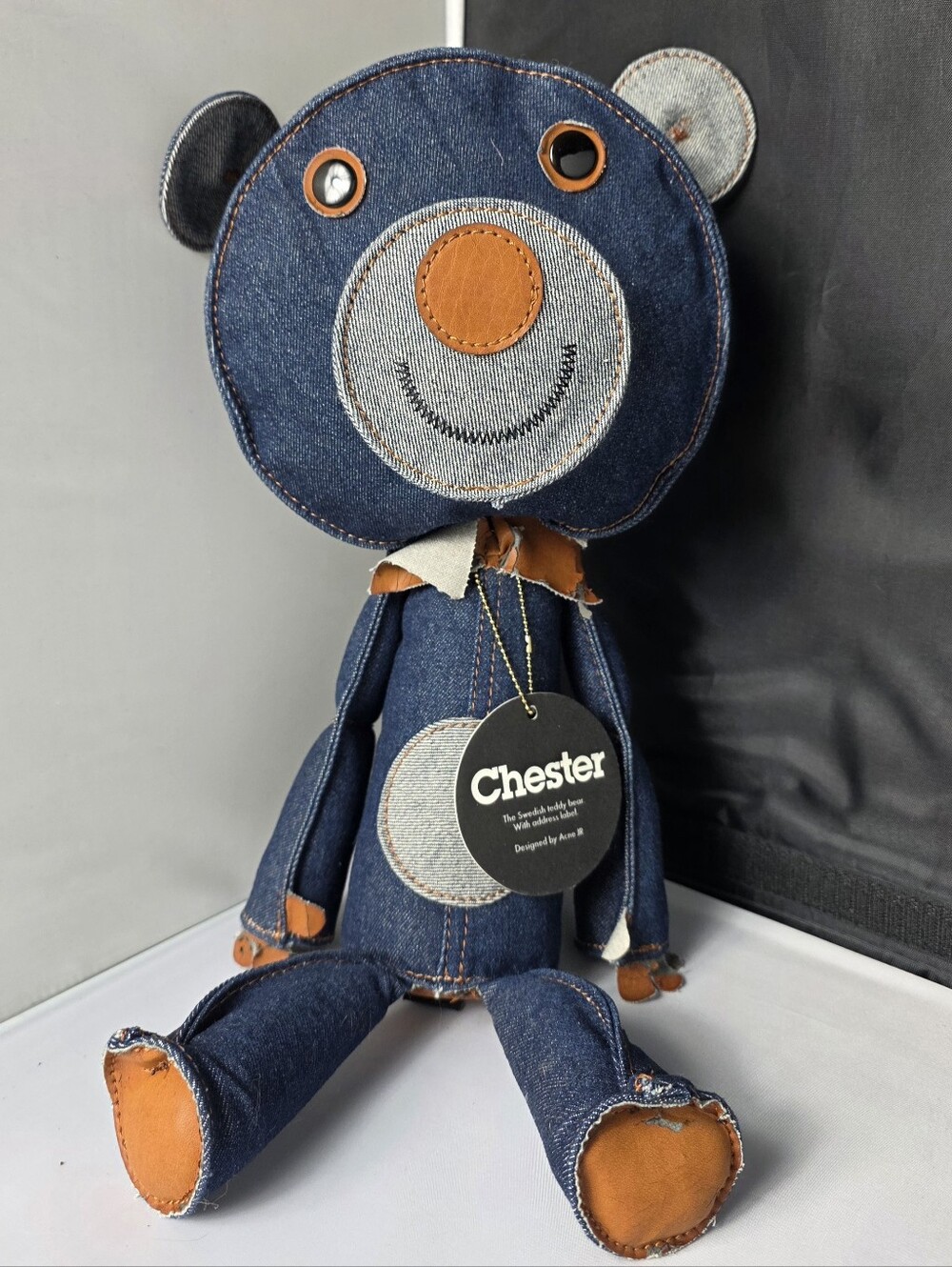 Chester Denim Bear Plush with Leather Accents